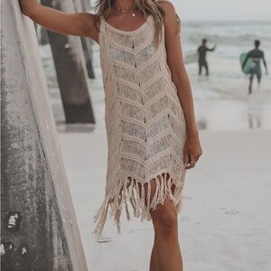 Amazing lace boutique - Beige Fringe Beach Cover-Up